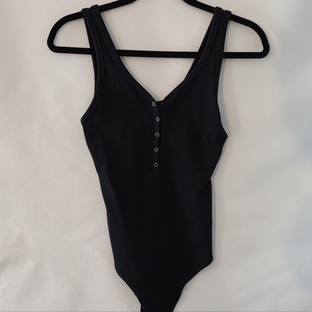 Abercrombie & Fitch Snap Front Thong Body Suit Size S Black Soft A&F Collection